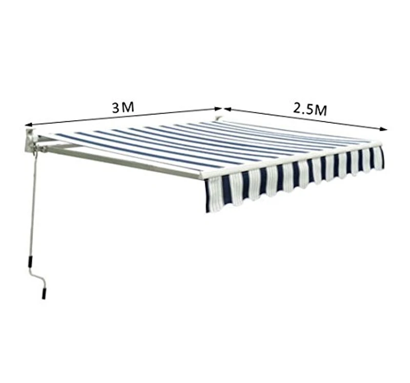 Outsunny Manual Retractable Awning, 3x2.5 m-Blue/White Stripes