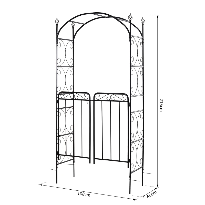 Outsunny Metal Outdoor Garden Gate w/ Arch Black
