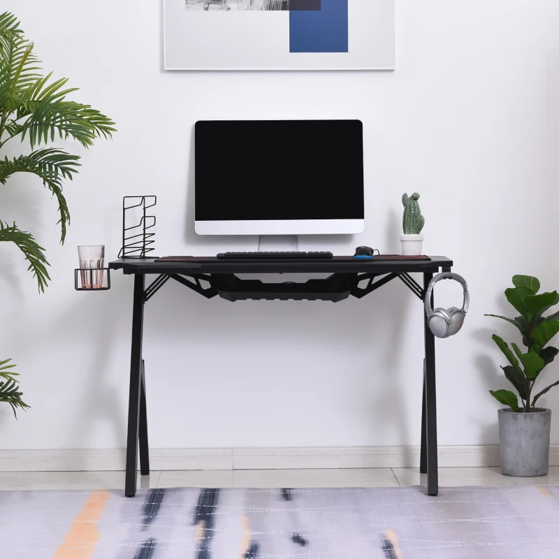 HOMCOM gaming tafel bureau computertafel werktafel meubels voor kantoor woonkamer werkkamer, modern design, MDF, metaal, 110 x 59 x 75 cm, zwart + rood