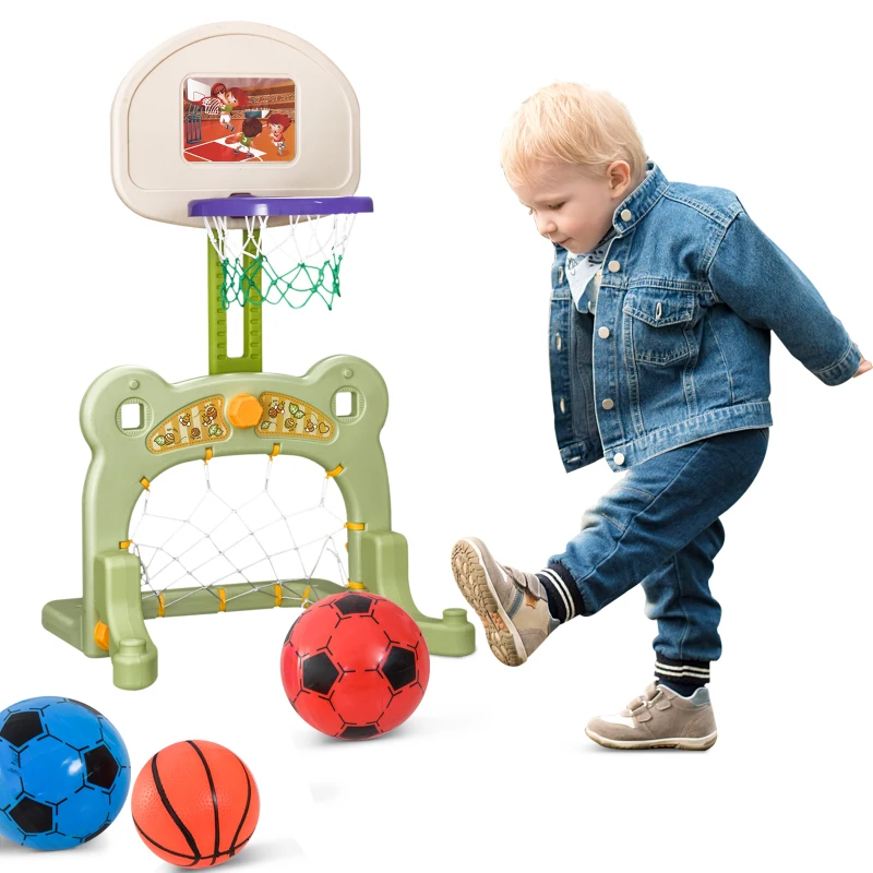 2-in-1 voetbal basketbal voetbaldoel basketbalmand kinderen speelgoed bal groen