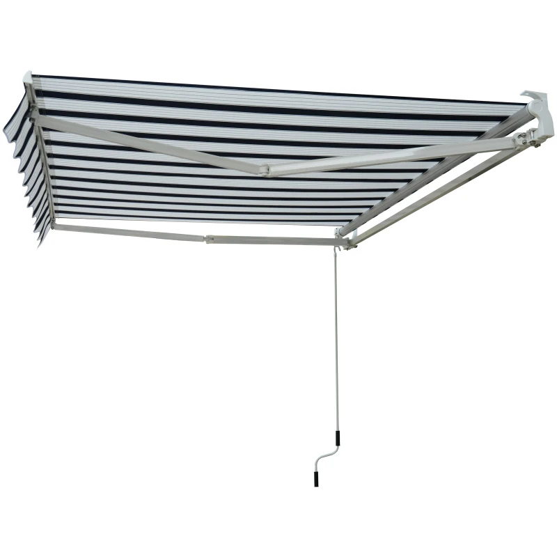Outsunny Manual Retractable Awning, 3x2.5 m-Blue/White Stripes