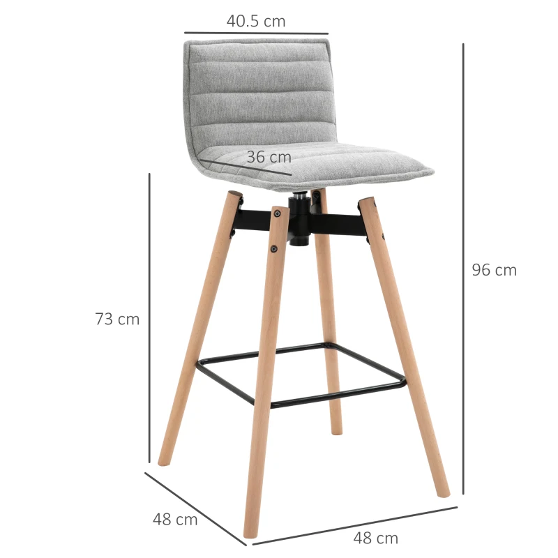 HOMCOM Mid-Century Home Barstool w/ Padded Armless Swivel Chair Wood Frame Grey