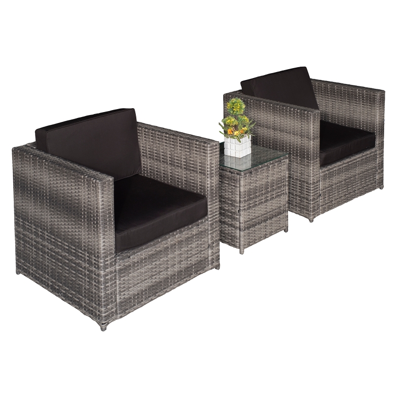 Outsunny 3 Pcs Rattan Sofa Furniture Set W/Cushions, Steel Frame-Grey