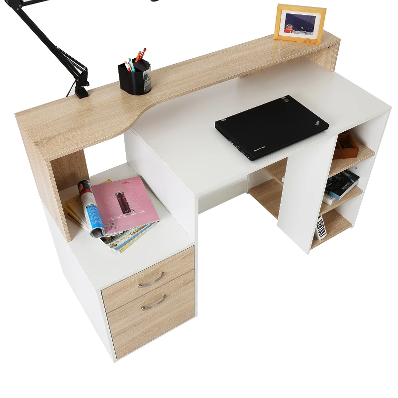 HOMCOM Wooden Computer Desk 140Lx55Dx92H cm-Oak/White