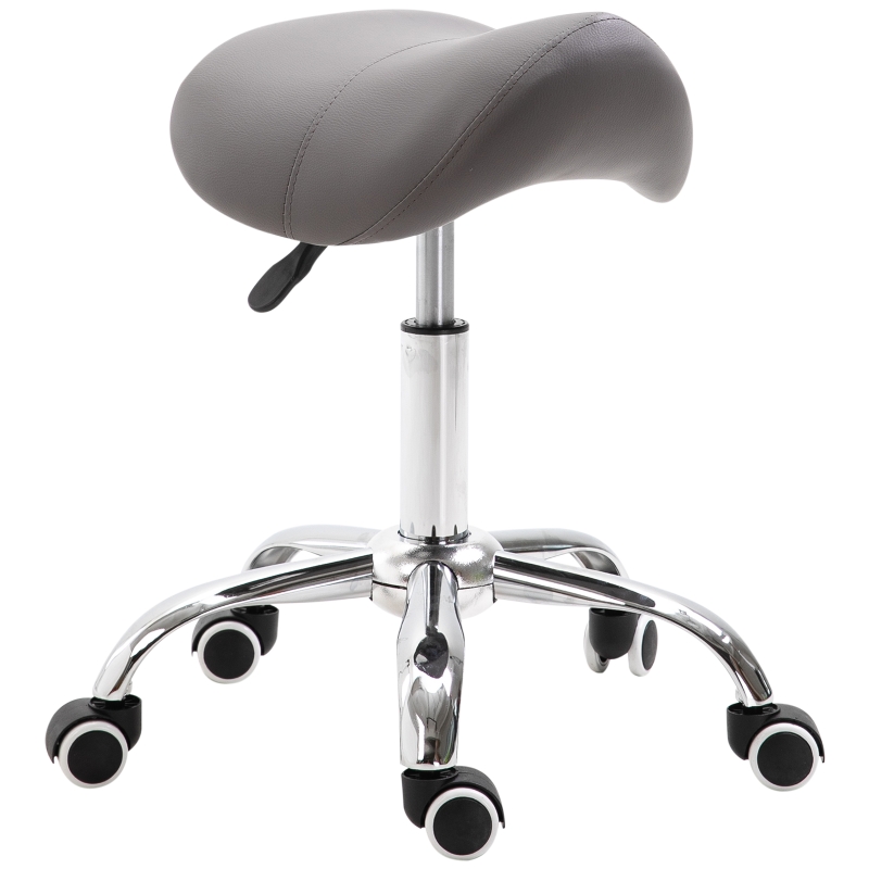 HOMCOM Faux Leather Height Adjustable Cosmetic Saddle Stool Grey
