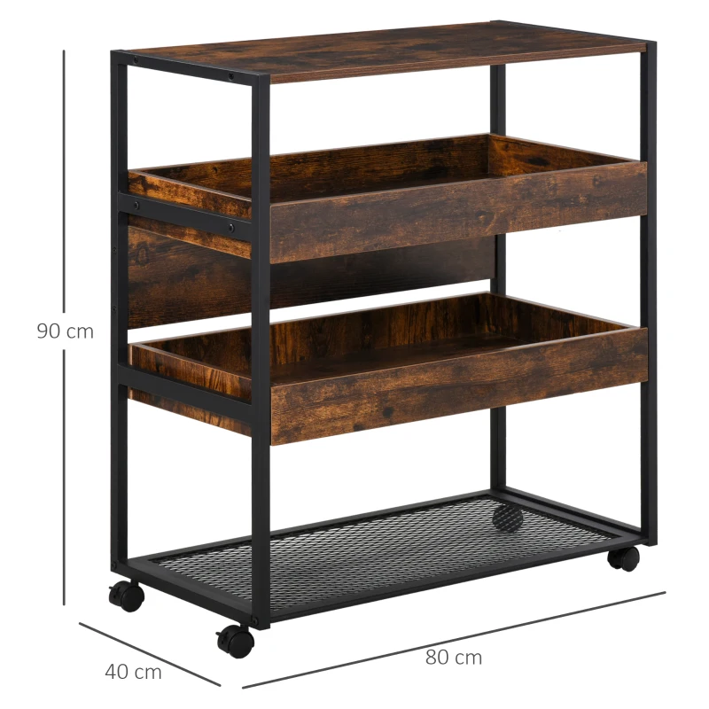 HOMCOM 4-Tier Kitchen Cart Storage Trolley w/ Wheels Shelves Kitchen & Dining Room