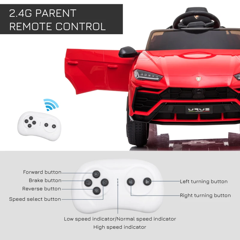 HOMCOM Lamborghini Urus 12V Kids Electric Ride On Car Toy w/ Remote Control