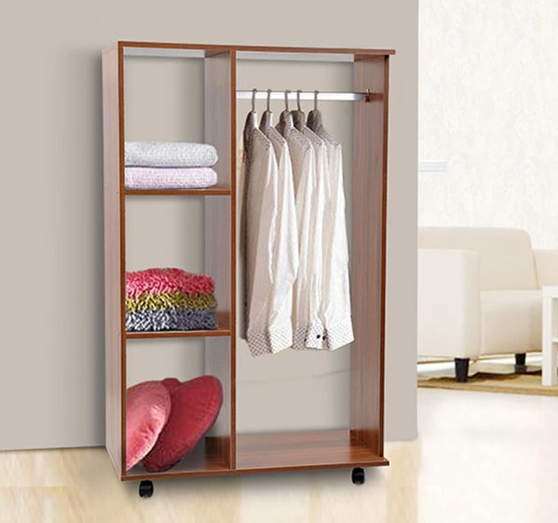 HOMCOM Open Wardrobe W/ Clothes Hanging Rail-Walnut