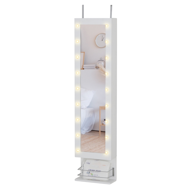 HOMCOM MDF 18-LED Light Glass Mirror Jewellery Cabinet White