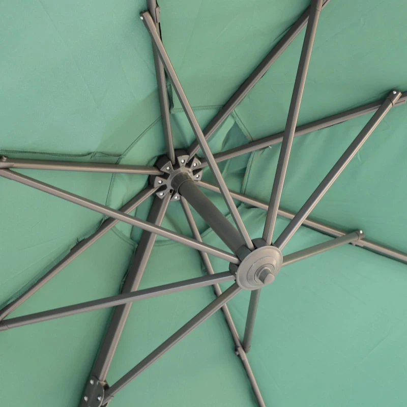 Outsunny Roma Sun Umbrella Cantilever Parasol 360° Rotation w/ Cross Base Green