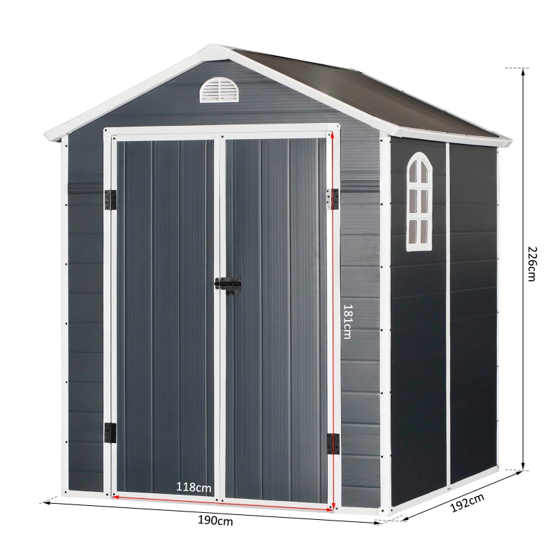 Outsunny 226x190cm Garden Shed Outdoor Storage 2 Doors Latch Air Vent WIndow Grey