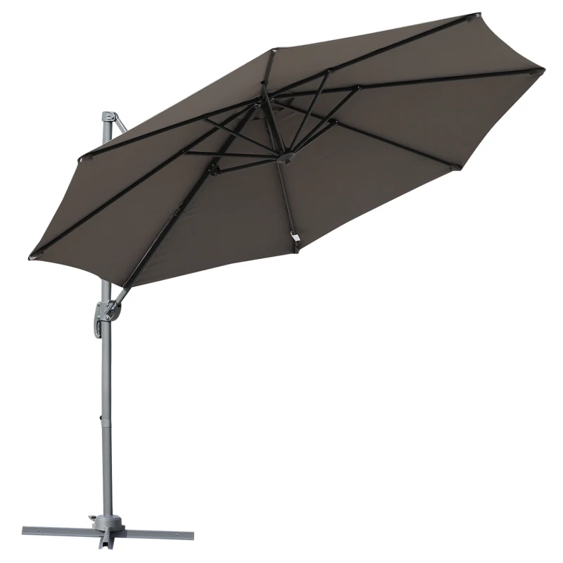 Outsunny Roma Sun Umbrella Cantilever Parasol 360° Rotation w/ Cross Base