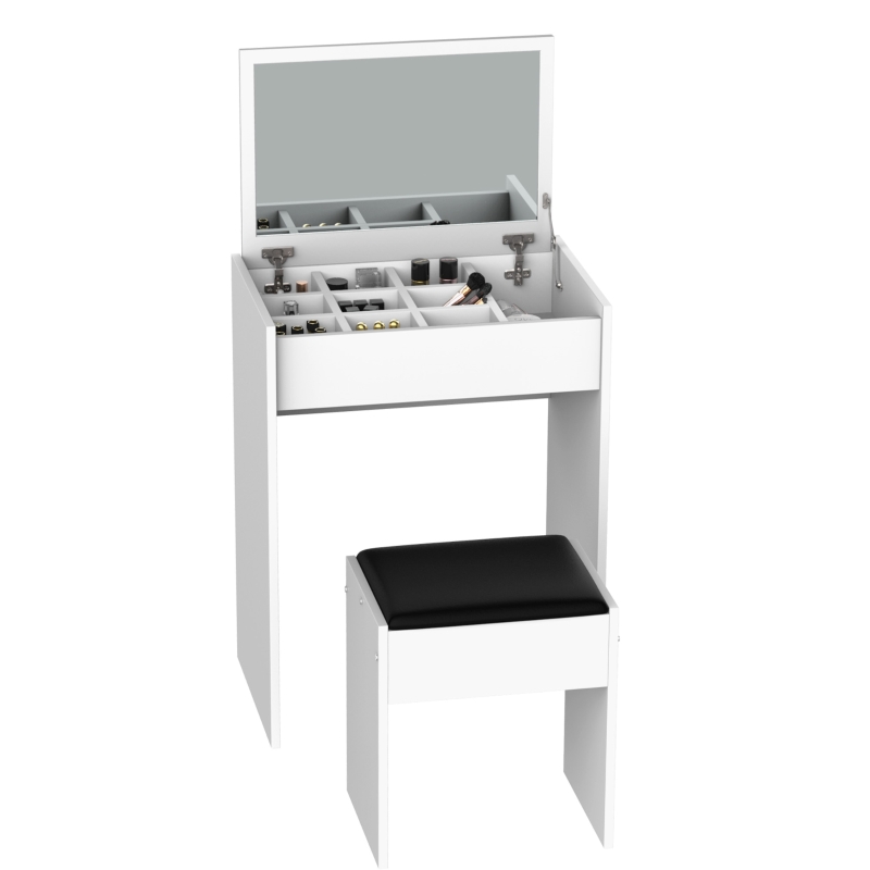 HOMCOM Dressing Table Set with Flip-up Mirror and Stool-White