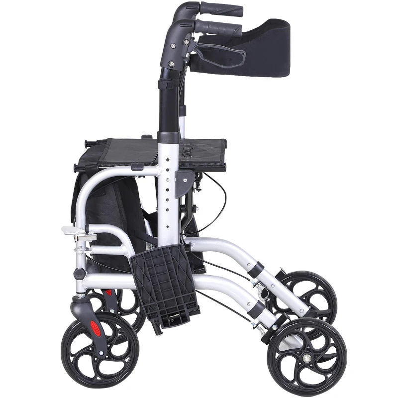 2-in-1 rollator rolstoel aluminium transportstoel loophulp in hoogte verstelbaar, inklapbaar