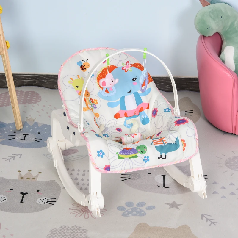 HOMCOM® Baby Schaukelsitz Schaukelstuhl vibrierende Babywippe mit Musik Tiermuster