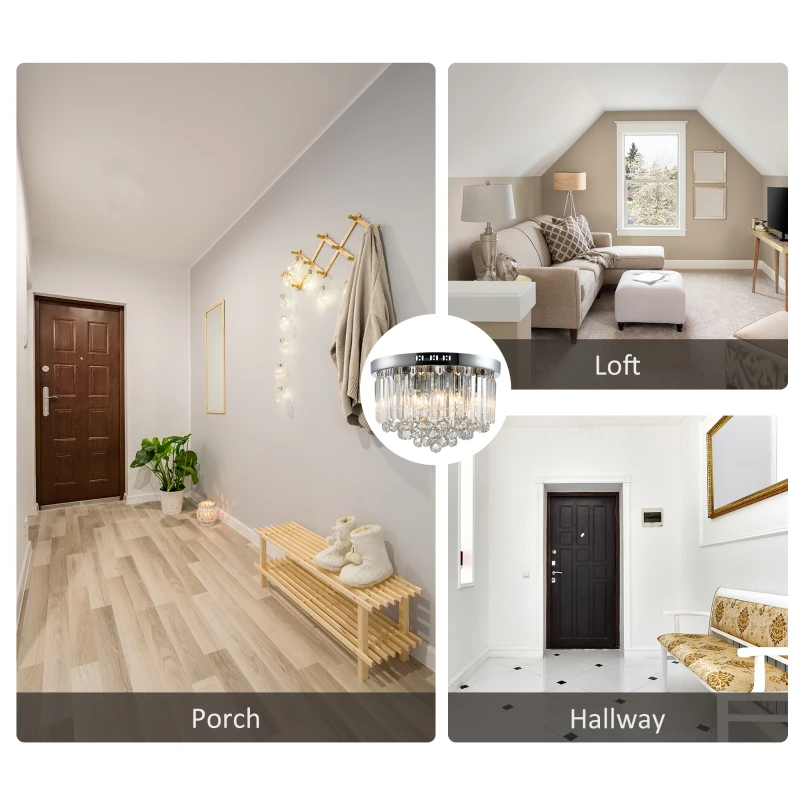 HOMCOM Luxurious Crystal Ceiling Light Chandelier for Living Room Kitchen Hall Silver