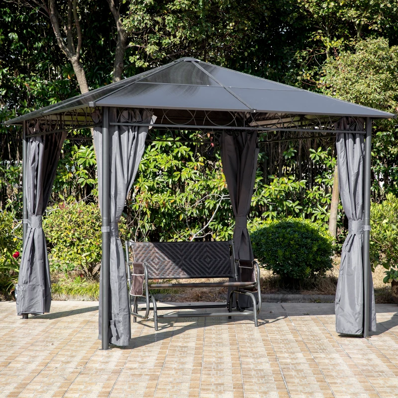 Outsunny 3 x 3(m) Hardtop Gazebo for Garden Party with Polycarbonate Roof Curtains