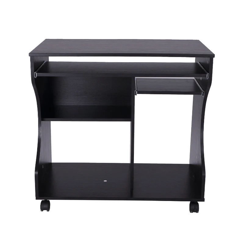 HOMCOM Mobiel rolbaar bureau zwart computerbureau tafel werktafel met aflegvlak