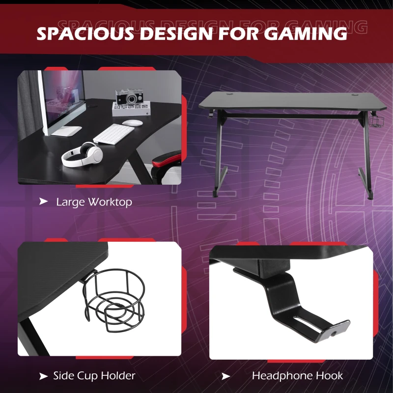 HOMCOM Steel Frame Gaming Desk w/ Headphone & Drink Holder Black(m-4)