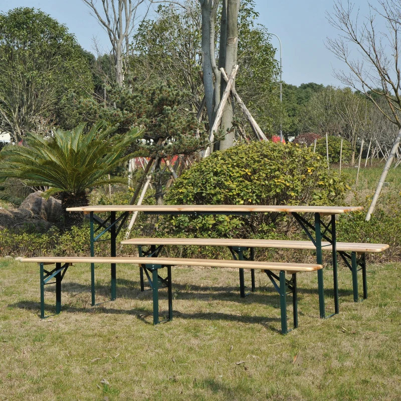 Outsunny Steel Frame Portable Folding Picnic Table Bench Set Dark Green