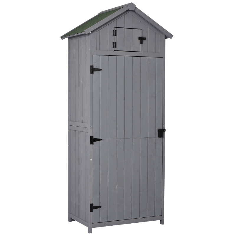 Outsunny Garden Shed Tool Room Storage House Water-resistant Spire Roof Pine Cedarwood -Grey