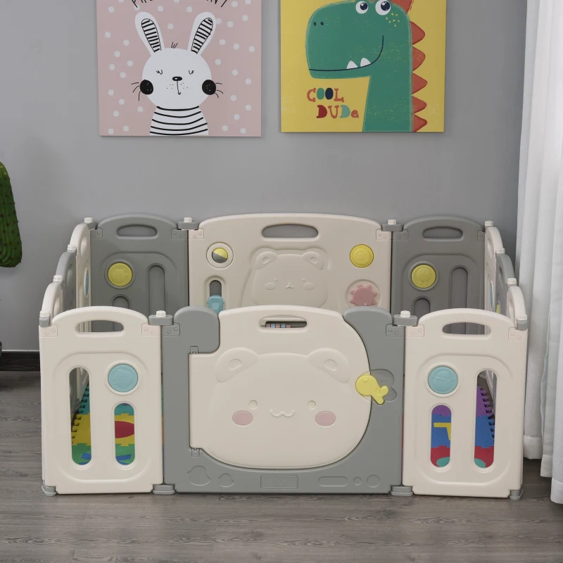 HOMCOM 12 PCs Foldable Children Playpen Safety Gate Kids Activity Center Fence w/ Toys