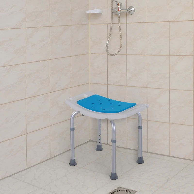 HOMCOM Height Adjustable Bathroom Stool, Shower Chair with Padded Seat and Non-Slip Foot Pads, Blue