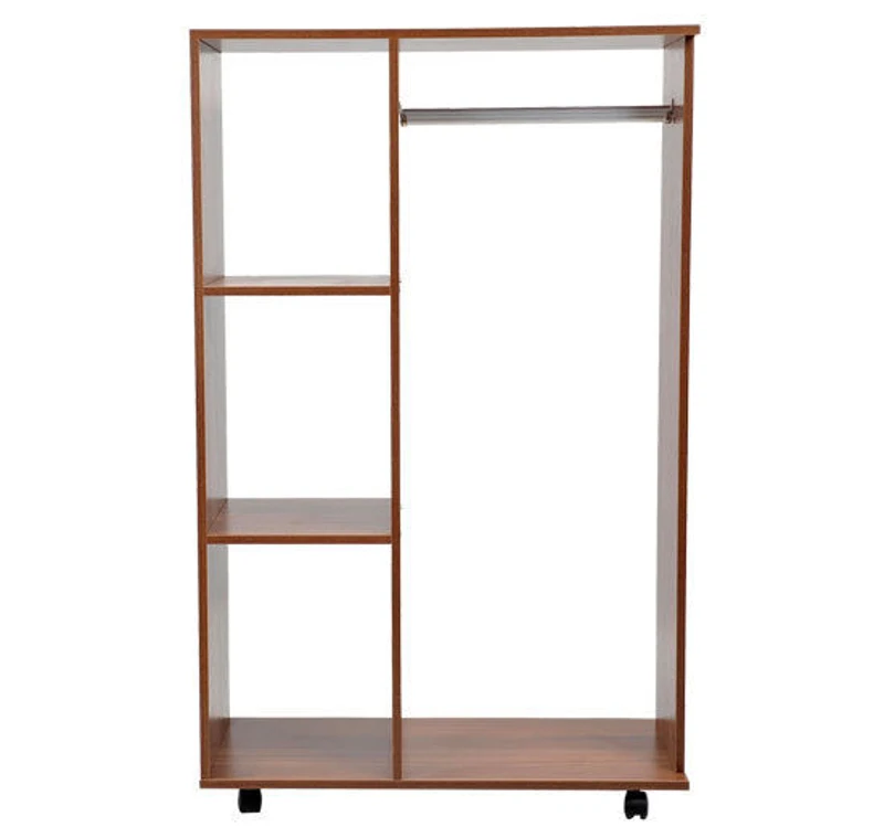 HOMCOM Open Wardrobe W/ Clothes Hanging Rail-Walnut