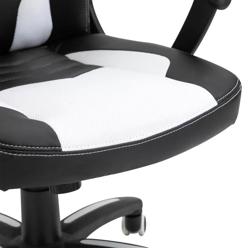 HOMCOM Bureaustoel Massagestoel met 6 Vibratiepunten Ergonomische Gaming Stoel met Verwarmingsfunctie Kunstleer Wit 68 x 69 x 108-117cm