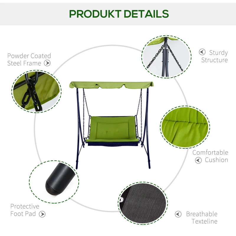Outsunny Swing Chair Hammock Bed Seat Adjustable Canopy Cushion Green Outdoor Garden