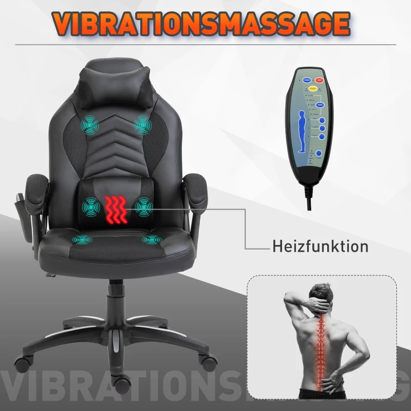 HOMCOM Bureaustoel sportstoel massagestoel draaistoel met warmtefunctie kantoor 2 kleuren