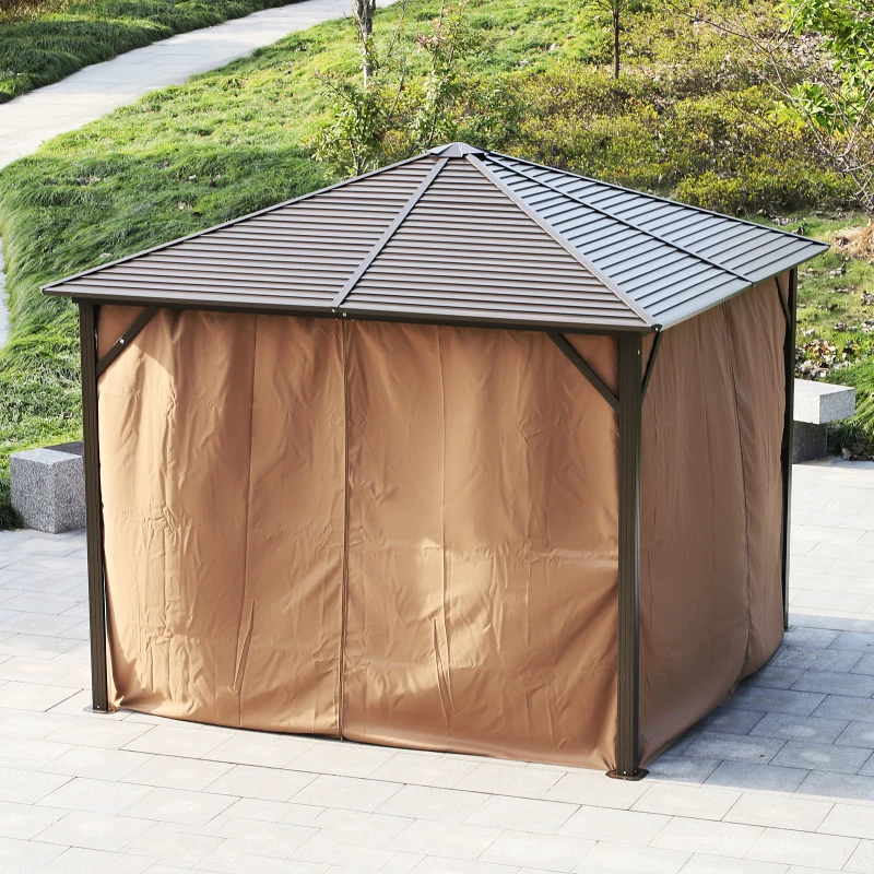 Outsunny Steel Hardtop Gazebo Patio Tent Outdoor Sun Shelter Aluminum w/ Curtain