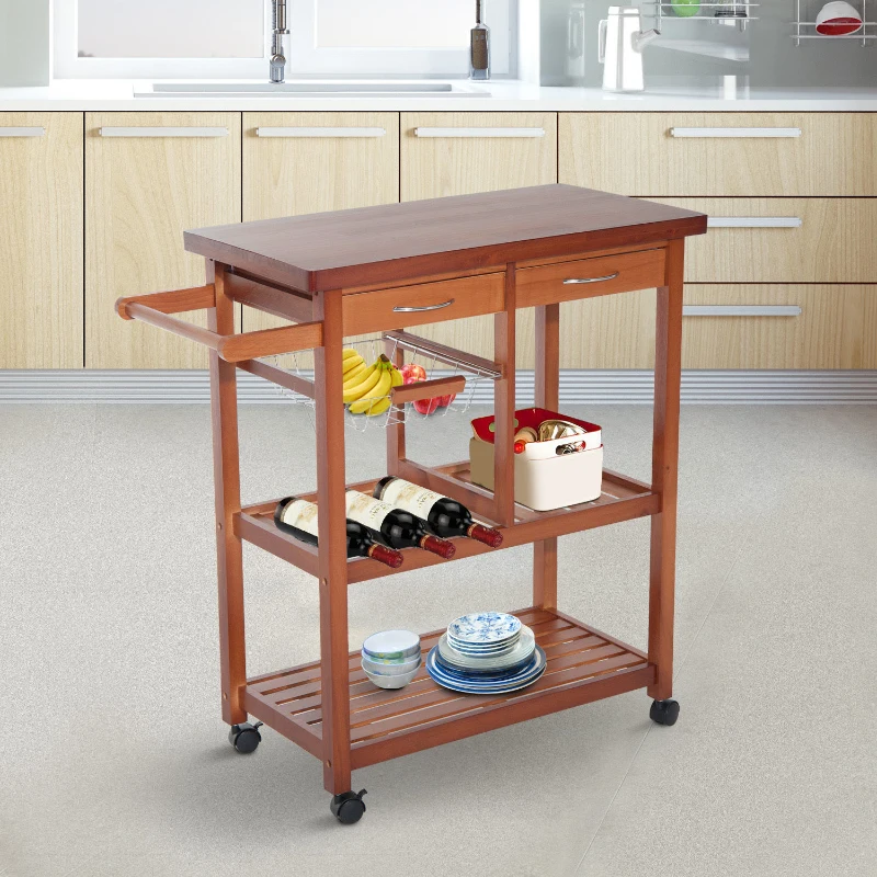 HOMCOM® keukenwagen serveerwagen met houten schuiflades keukentrolley keukentrolwagen besteltafel 81 x 38 x 85,5 cm