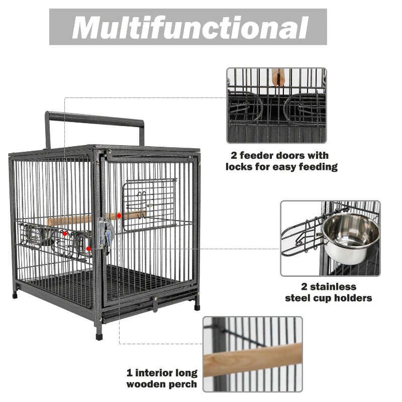 Pawhut Bird Travel Cage, 46Lx36Wx56H cm, Metal-Black