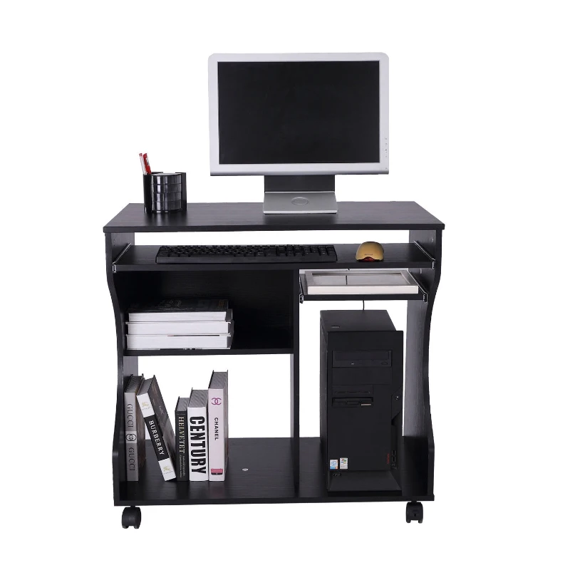 HOMCOM Mobiel rolbaar bureau zwart computerbureau tafel werktafel met aflegvlak