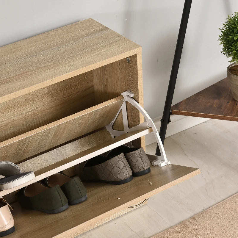 HOMCOM 3-in-1 garderobeset garderobe voor in de hal met schoenenkast wandspiegel garderobe 6 haken naturel 30,5 x 75,5 cm (spiegel)