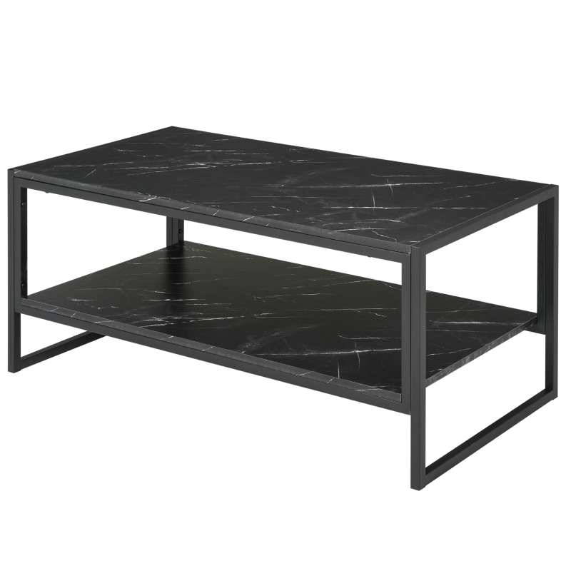HOMCOM Faux Marble Steel Frame Coffee Table Black
