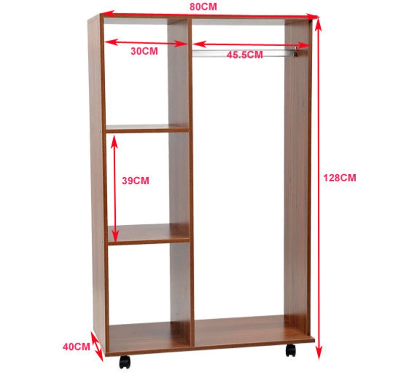HOMCOM Open Wardrobe W/ Clothes Hanging Rail-Walnut