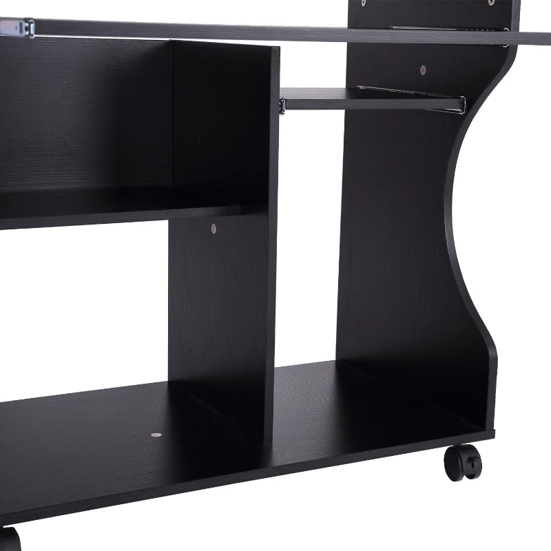 HOMCOM Mobiel rolbaar bureau zwart computerbureau tafel werktafel met aflegvlak