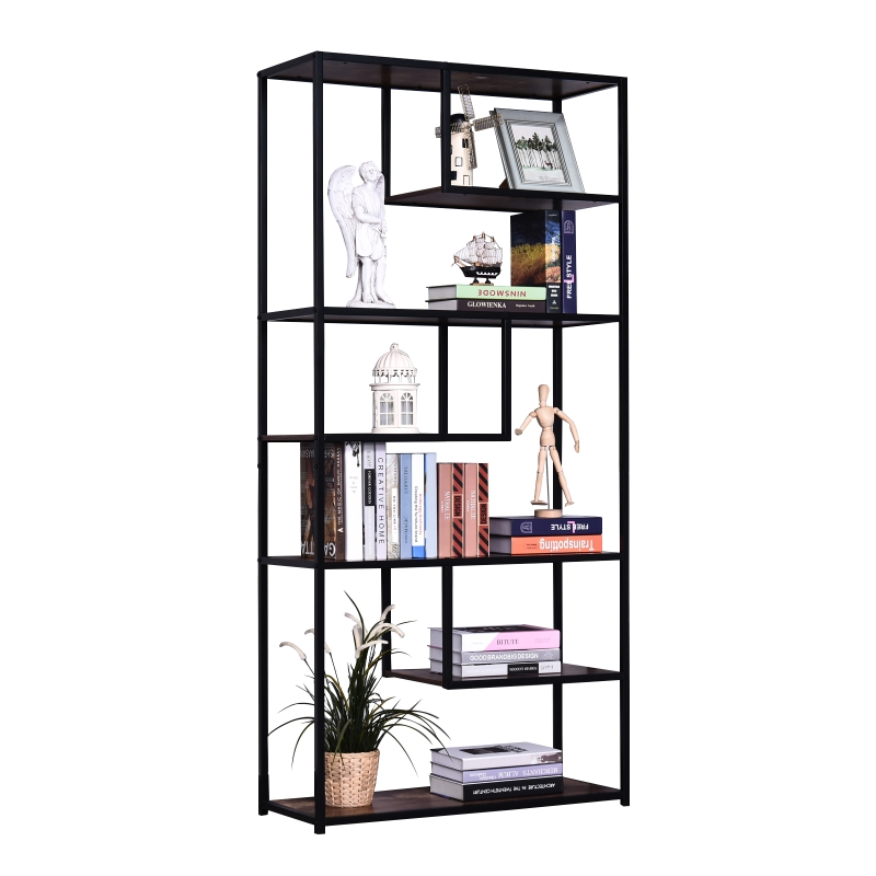 HOMCOM® Bücherregal, Aktenregal, Stabil, Spanplatte Braun 82 x 33,5 x 175 cm