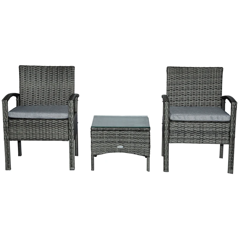 Outsunny 3 Pieces Rattan Set Furniture Garden Cushion Bistro Wicker Patio Outdoor-Mixed Grey