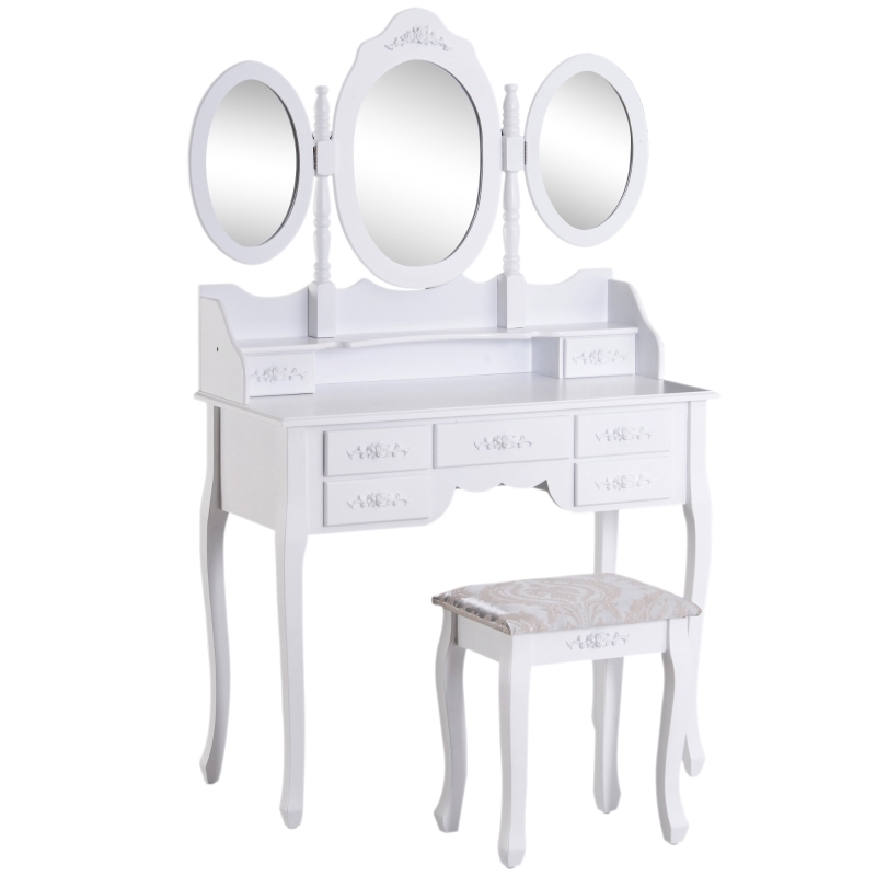 HOMCOM Shabby Chic Dressing Table W/Stool-White