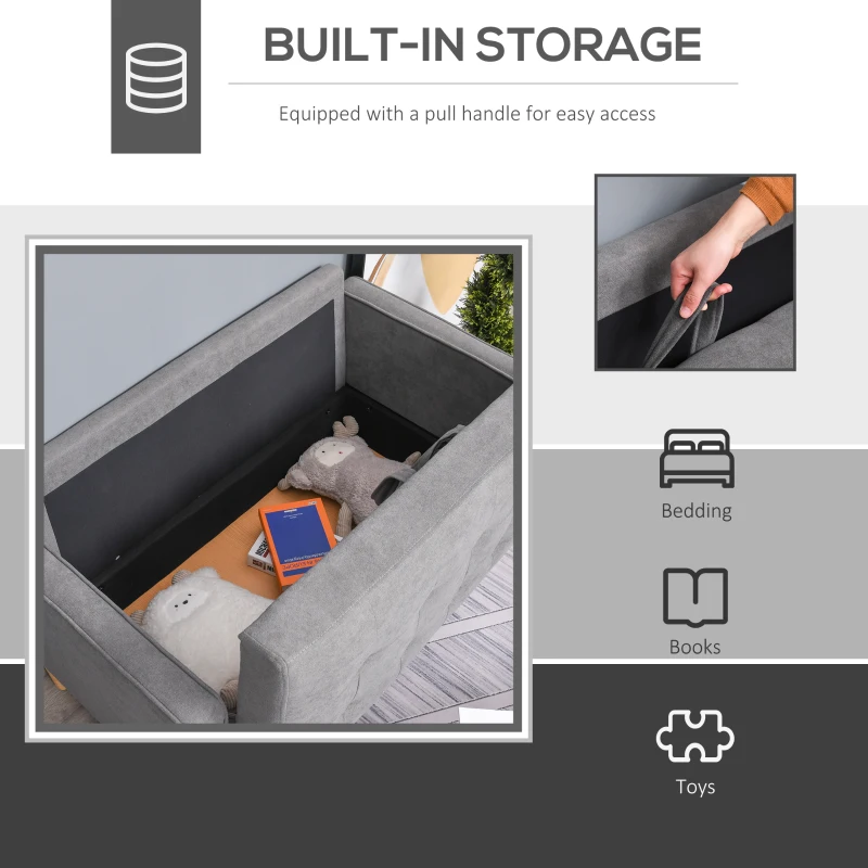 HOMCOM Modern Loveseat Sofa Button-Tufted Fabric Couch with Storage Chest Wood Legs