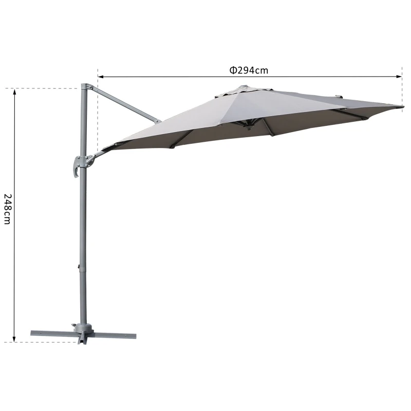 Outsunny Roma Sun Umbrella Cantilever Parasol 360° Rotation w/ Cross Base