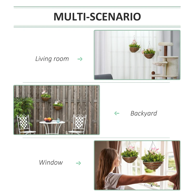 Outsunny 2 PCs Artificial Clematis Flower Hanging Planter Basket for Indoor Outdoor Décor