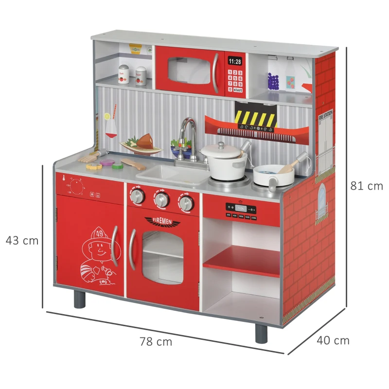 Kinderkeuken en kinderbrandweerkazerne 2-in-1 speelkeuken met accessoires 3+ grenen MDF