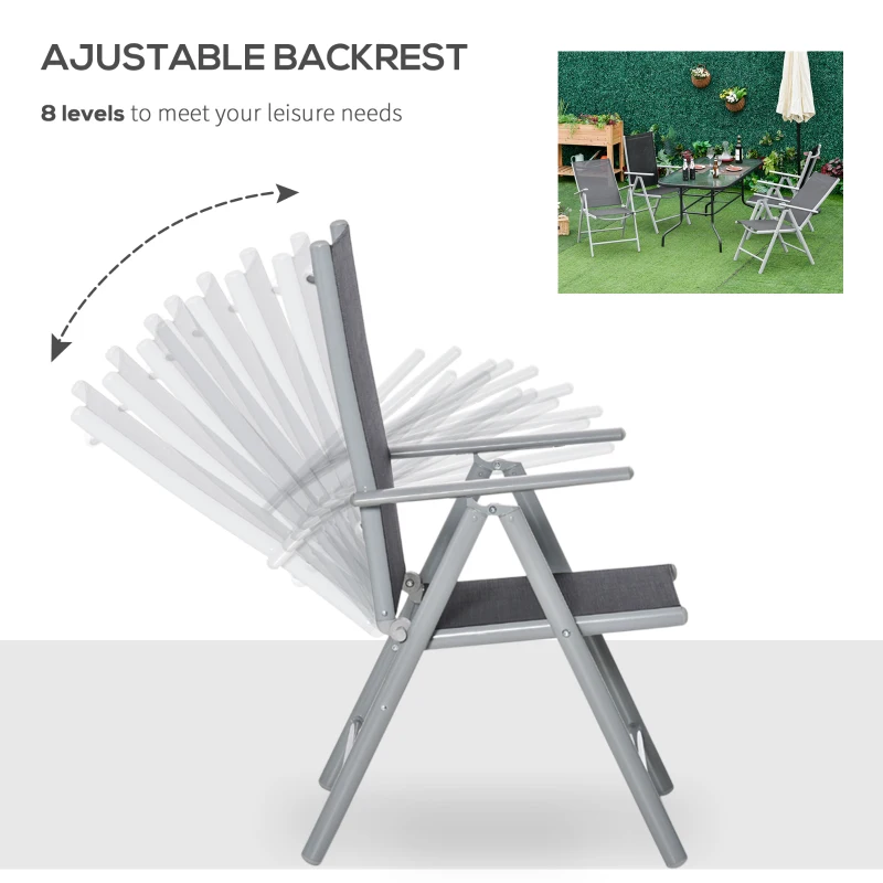 Outsunny 2 PCS Folding Patio Dining Chair Set w/ Adjustable Texteline Back & Armrest