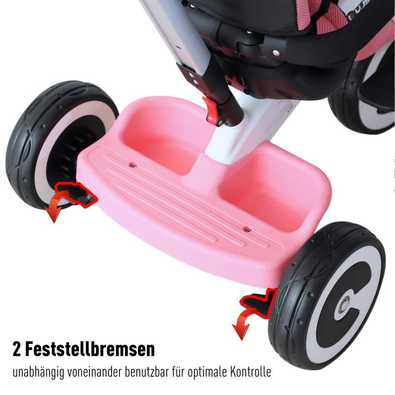 HOMCOM 4-in-1 kinderdriewieler duwstang voor kinderdriewieler met dakje