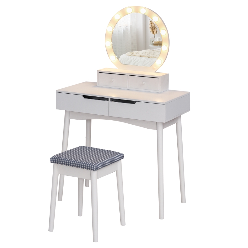 HOMCOM MDF 10-LED Light Dressing Table w/ Stool White