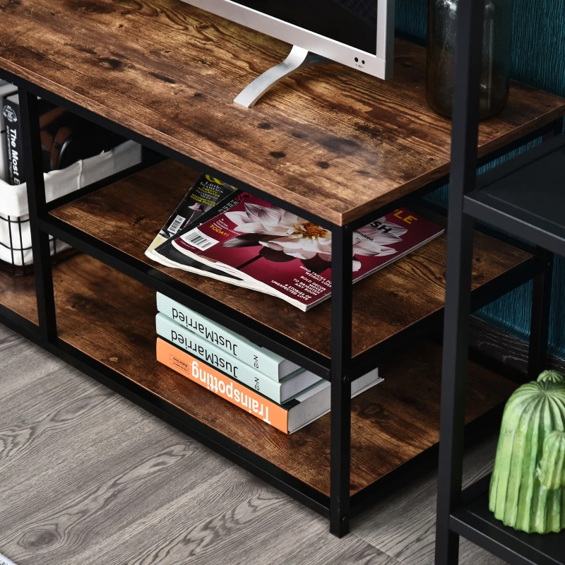 HOMCOM® TV-meubel, lowboard, TV-plank, in industrieel design, 3 niveaus, naturel spaanplaat 120 x B40 x H45 cm